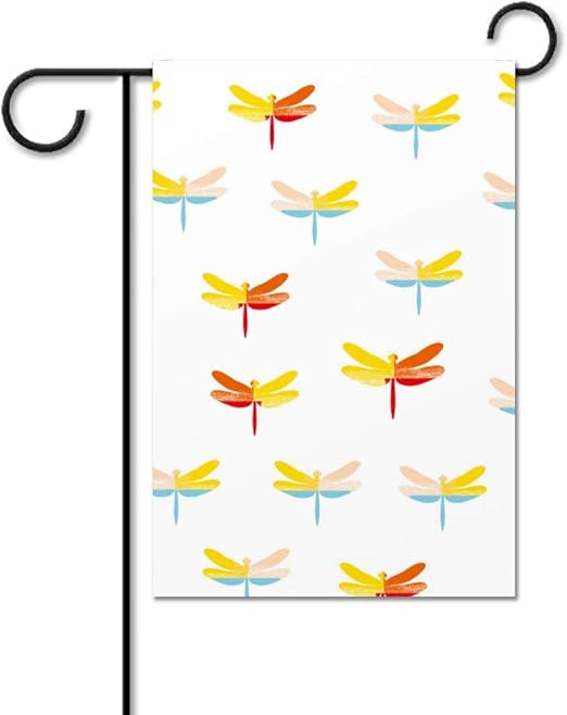 Bandera de jardín con diseño de libélula, color amarillo y naranja