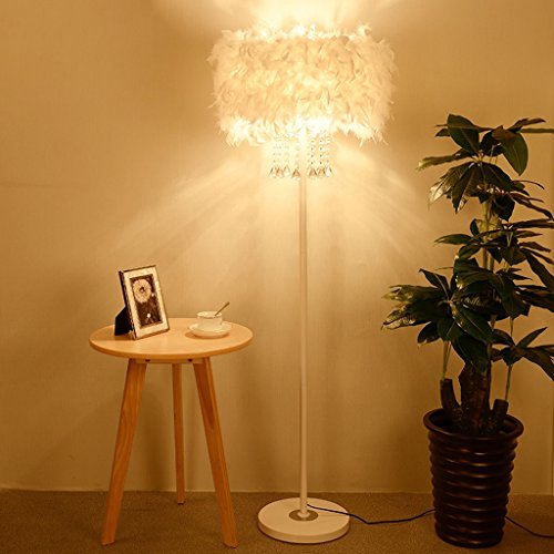 ALUS- Crystal Feather Floor Lamp Bedside Simple Modern Living Room Bedroom Vertical Table Light