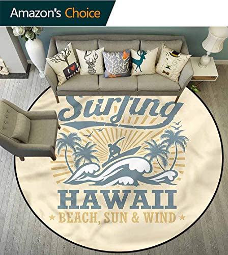 RUGSMAT Vintage Hawaii Anti-Skid Area Rug,Wind Surfing Waves Non-Slip Bathroom Soft Floor Mat Home Decor Round-47 - Thumbnail 2
