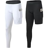 Blaward 2 Pack Men's Compression Pants Single Leg Tight Sports Long Pants with Pockets for Basketball Base Layer Leggings