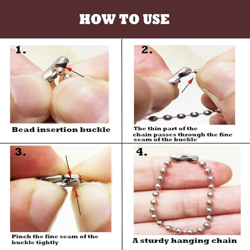 100PCS Ball Bead Chain, 4 Inch Bead Chain Beads 2.4mm Diameter with Necklace Bulk Ball Connector Clasp Extension Keychain Tag Key Rings Dog Tag Chains for Jewelry Making DIY Crafts -Silve