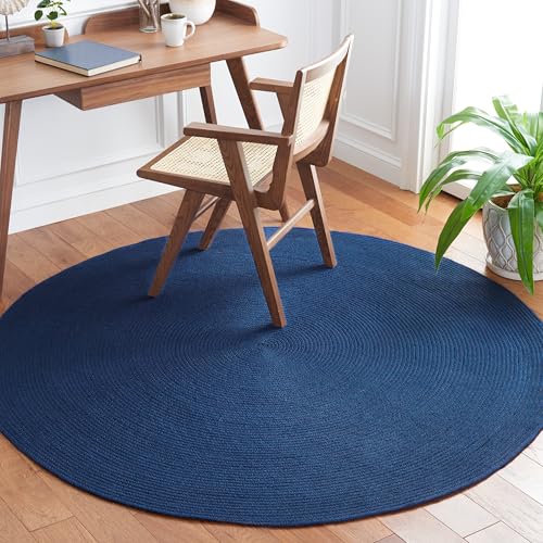 SAFAVIEH Braided Collection Area Rug - 4' Round, Dark Blue, Handmade Country Fa…