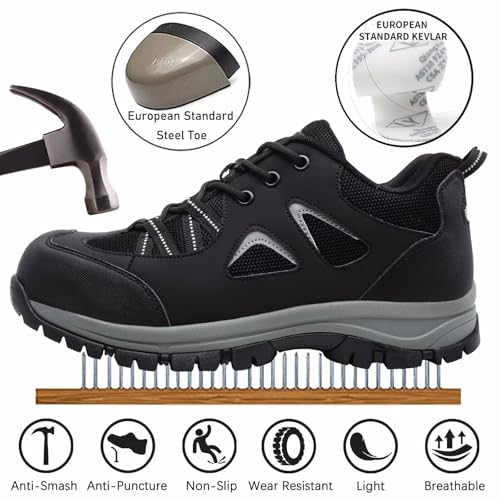 Safety Shoes Men Women Work Shoes Lightweight Non-Slip Safety Sneakers with Steel Toe