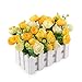 Louis Garden Artificial Flowers Fake Rose in Picket Fence Pot Pack - Mini Potted Plant (Yellow)