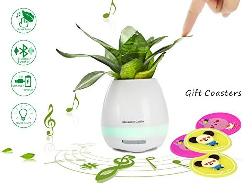 Smart Music Flower pot with Super Bass Bluetooth Speaker Touch Plants Music Playing Corlorful Led Night Light Smart Musical Boxes (White)
