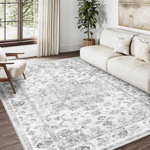 HUGEAR Vintage Grau Waschbarer Teppich Wohnzimmer 160x230cm Retro Rugs for Living Room Weich rutschfest Groß Tepich Kurzflor Schlafzimmer Carpet Livin