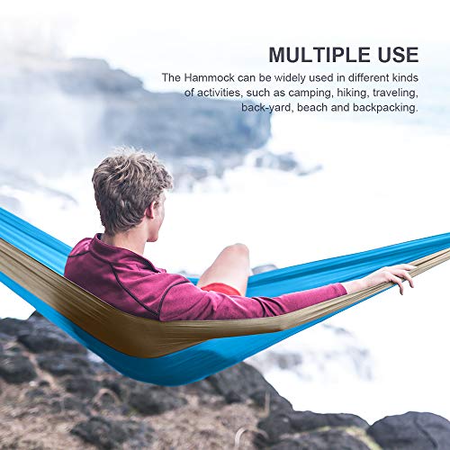 JBM Hammock Single Double Camping Lightweight Portable Parachute Hammock Outdoor Hiking Travel Backpacking - Nylon Hammock Swing - Support 400lbs with Nylon Ropes and Steel Carabiners (Blue & Yellow)