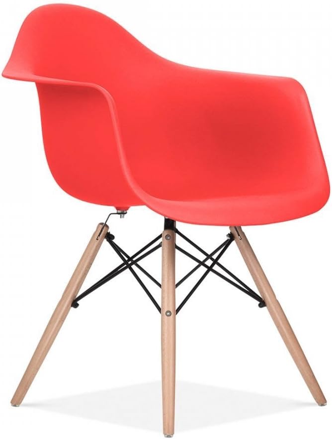 Hana Phillips -Set of 3 - Eames Style Modern Deco Design Molded DAW Dining Room Lounge Arm Chair Natural Wood Dowel Eiffel Legs Comfortable Bucket Style Durable for Any Room or Home Decor