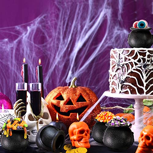 FUTUREPLUSX Mini Black Candy Cauldron Kettles, 2PCS Plastic Candy Kettles Party Decoration Supplies for Halloween with 50 Plastic Gold Coins