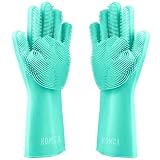 HOMCA Cleaning Scrubber, Magic Saksak Rubber Heat Resistant Reusable Silicone Gloves for Household, Washing, Kitchen (Large,1 Pair,Green)