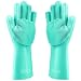 HOMCA Cleaning Scrubber, Magic Saksak Rubber Heat Resistant Reusable Silicone Gloves for Household, Washing, Kitchen (Large,1 Pair,Green) primary