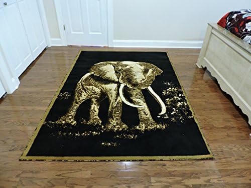 Eldorado Modern Design Elephant Animal Print Area Rug, Contemporary and Elegant Aea Rug, Black and Brown 5'3"X7'2"