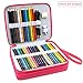YOUSHARES 120 Slots Pencil Case - PU Leather Handy Large Multi-layer Zipper Pen Bag with Handle Strap for Prismacolor Watercolor Pencils, Crayola Colored Pencils, Marco Pens and Cosmetic Brush (Pink)