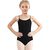 Tegmk Girls Camisole Dance Leotard for Ballet, Adjustable Detachable Clear Straps, Full Front Lining
