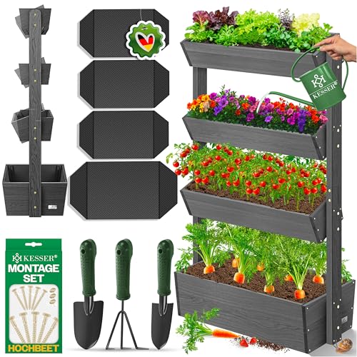 KESSER® Hochbeet mit 4 Etagen Premium Blumenkasten Blumentreppe Pflanztreppe Gemüsebeet Kräuterbeet Pflanzkübel Frühbeet Blumenbeet Pflanzkasten mit G