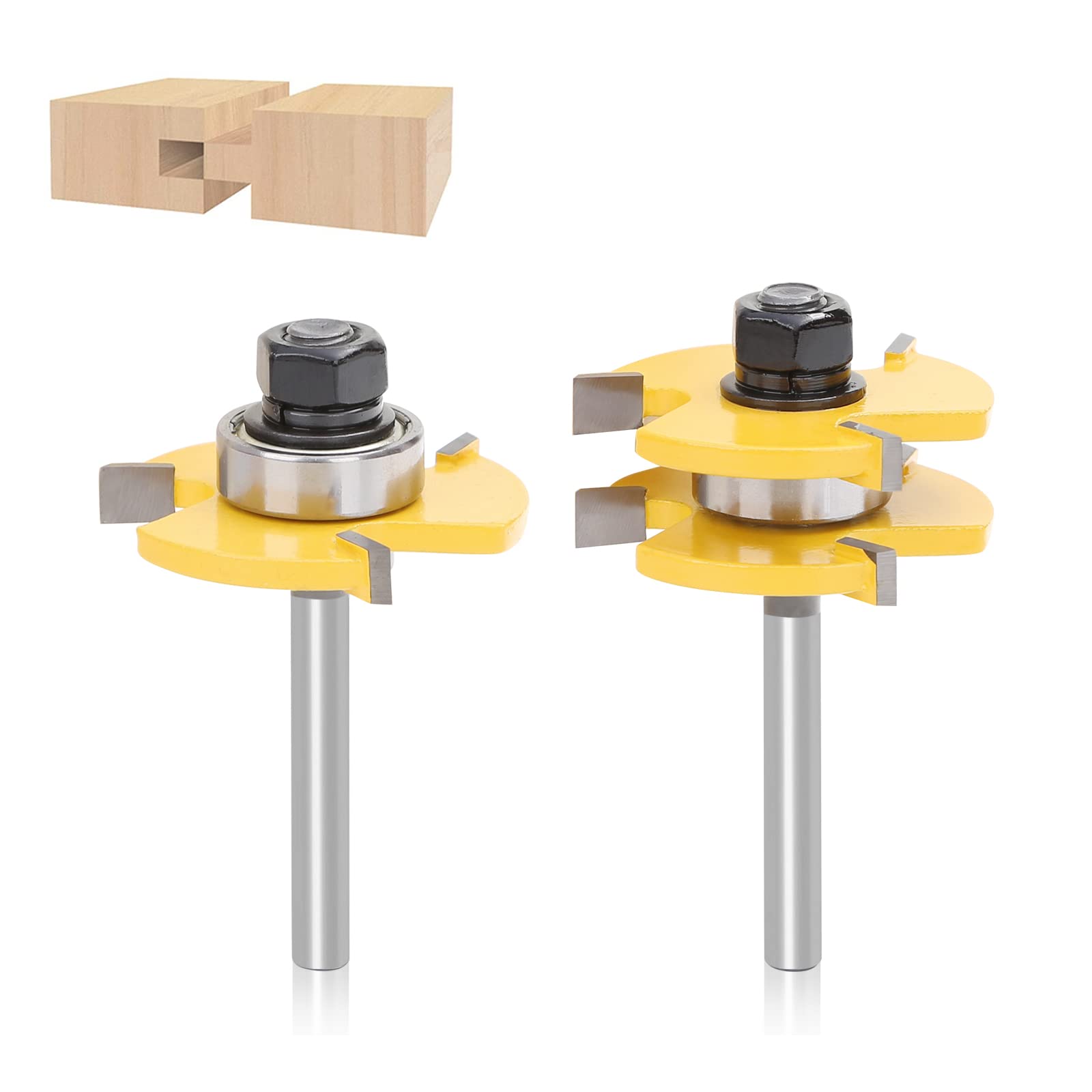 TOWOLYS 2Pcs Tongue and Groove Router Bit Set 1/4" Shank T - 3 Teeth T Shape Jointing Router Bits