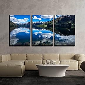 3 Piece Canvas Wall Art - Beautiful Nature Norway Natural Landscape. - Modern Home Art Stretched and Framed Ready to Hang - 16"x24"x3 Panels