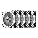 Pack of 5 Aigo Halo LED Ring Fan 120mm 12cm Sleeve Bearing 120mm LED Silent Fan for Computer Cases, CPU Coolers, and Radiators (5 Pack White)