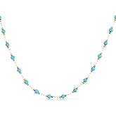 Made by Nami Dainty Beaded Necklace for Women 18K Gold Plated Stainless Steel Adjustable Chain Beaded Necklace with Genuine Gemstone Beads Minimalist Layered Bead Necklace Jewelry Gift