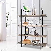 NSdirect Bookcase Bookshelf 4-Shelf Vintage Industrial, Floating Book Shelves for Home and Office, Furniture for Collection, Adjustable Height, Wood and Metal, Brown Oak (Wood)