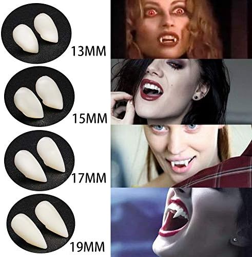 ZONESTA 4 Pairs Halloween Party Cosplay Prop Decoration Different Size Vampire Tooth with Adhesive Zombie Ghost Devil Horror False Teeth Fangs Dentures Costume Easy Stick on [Update Version]