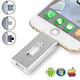 USB Flash Drive 16GB iPhone OTG - Thumb Drive with USB Mirco USB and Lightning(3 in 1)Connector Perfect for Small Memory iPhone, Pen Drive External Memory Stick for Apple IOS Android Computer-Silver
