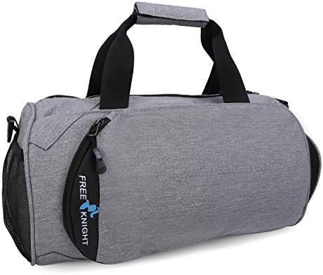 Awaytoy Sports Duffel Bag Cylinder Outdoor Pack with Shoes Compartment for Yoga Gym Swim Winter Spa Skiing Light Grey Small