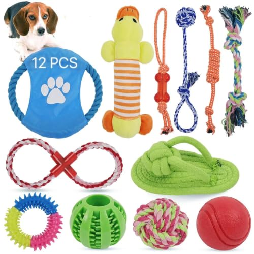 RUISTLI Juguetes para Perro 12 Piezas,Perros Accesorios Interactivo,Juguetes para Perros Ansiosos con Mordedera y Peluches,Juguetes para Perro Grande Cachorros,Cosas para Perros Seguro