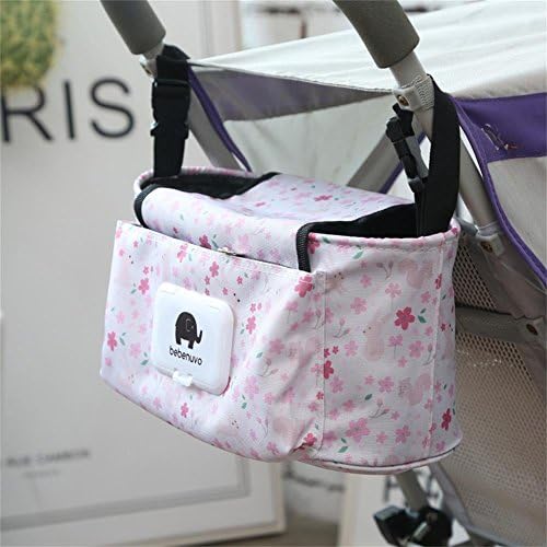 Baby Stroller Organizer Bag, Pram Buggy Organiser Storage Bag for Buggies, Diaper Bag Hanging Bottle Holder for Pushchair, with Velcro, Straps & Clips, Waterproof, Universal. (Pink)