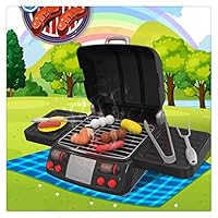 HomeCiCi BBQ Pretend Play Kit, Spray Griddle Electric Stove Food Kitchen Grill Set House Cooking Play Toys with LED Lights and Smoke for Kids and Toddlers