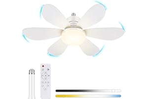 MATULSA Socket Fan Light with Remote, Ceiling Fans with Lights Dimmable, 20.5 Inch Screw in Small Ceiling Fan 3 Speeds, 3 Colors 3000K-6500K, Light Bulb Fan for Bedroom, Kitchen, Bathroom, Living Room, Closet