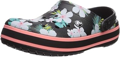 black flower crocs