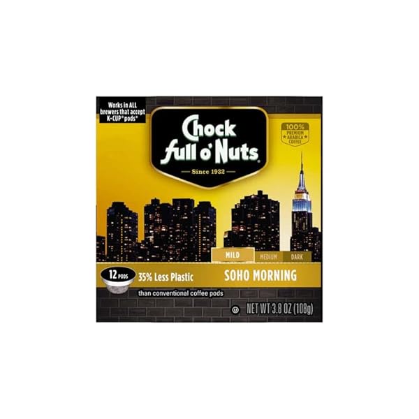 CHOCK FULL O’NUTS SOHO MORNING, MILD ROAST K-CUPS – COMPATIBLE WITH KEURIG PODS K-CUP BREWERS (1 PACK OF 12 SINGLE-SERVE CUPS)