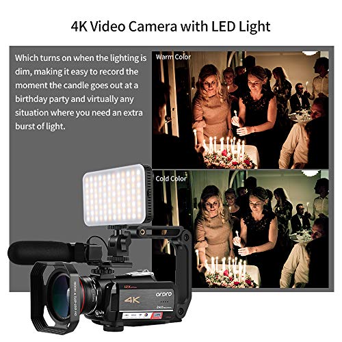 Videocmara-Cmara-de-Video-4k-ORDRO-HD-1080P-60FPS-Vlog-Camera-Video-Recorder-31--IPS-WiFi-Videocmara-con-Micrfono-luz-LED-Lente-Gran-Angular-Soporte-Porttil-y-Estuche-Porttil