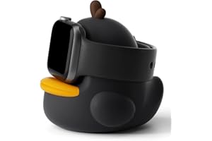 ELETIUO Charger Stand for Apple Watch Series49/45/44/42/41/40/38mm iWatch Ultra2/Ultra/9/8/SE2/7/6/SE/5/4/3/2/1,Cute Duck Silicone Charging Dock Station Compatible with Night Stand Mode,Black