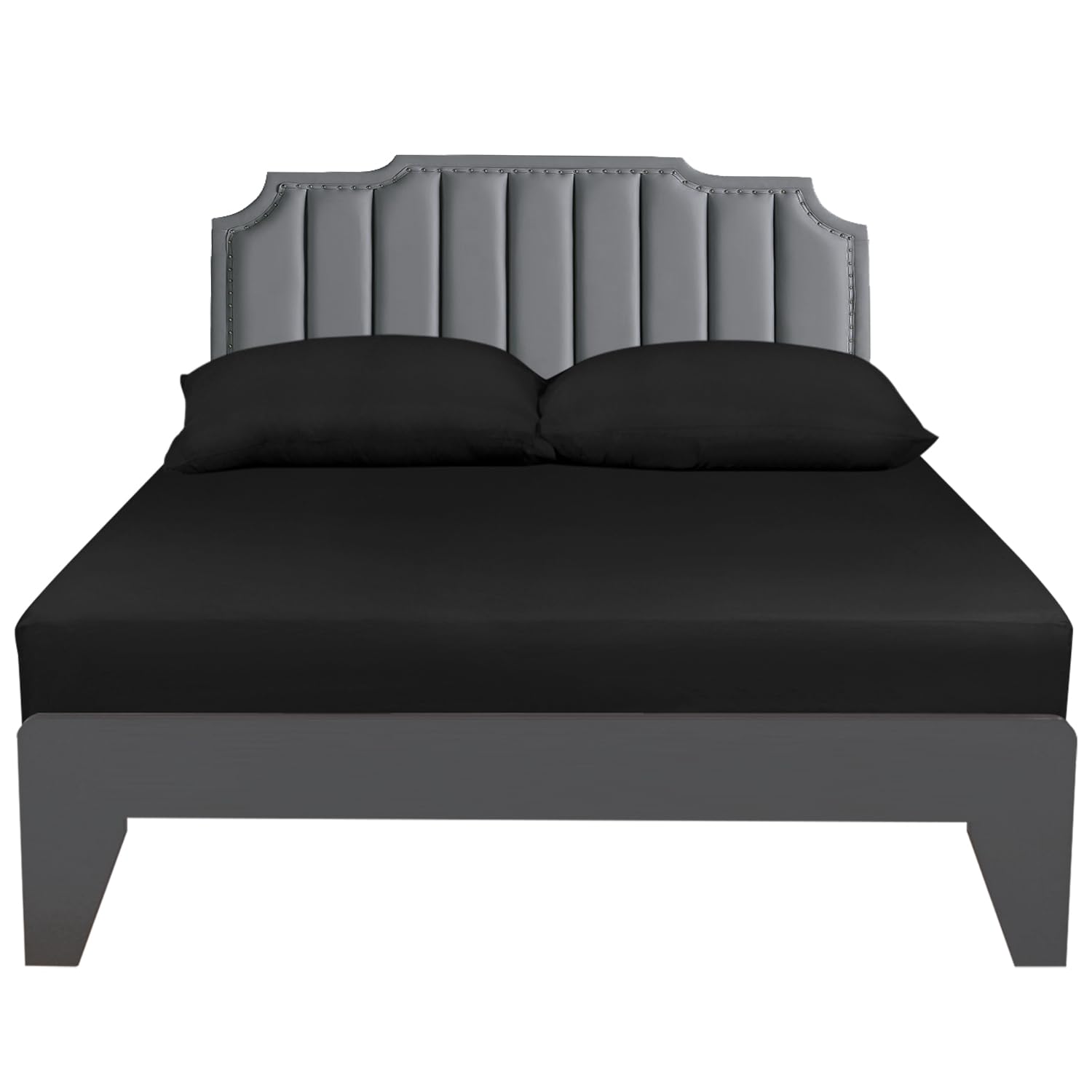 Lirex Double Cotton Fitted Sheet,100% Cotton 300 Thread Count Soft Breathable Deep Pocket up to 12" / 30cm,Black — image 1