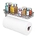 mDesign Paper Towel Holder with Spice Rack and Multi-Purpose Shelf - Wall Mount Storage Organizer for Kitchen, Pantry, Laundry, Garage - Durable Metal Wire Design - Bronze