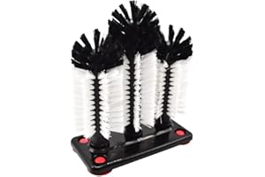 FUJIDENSO 3 Brush 9" High Bar Glass Washer with Suction Base for Sink Bar and Kitchen Top (2 Small Brushes + 1 Medium Brush), Water Bottle Beer Glass Wine Glass Cleaner Brush