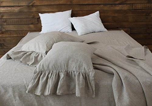 Standard linen pillow sham with mermaid long ruffle, 20 X 26", natural linen color, 100% linen - Thumbnail 2