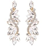 BriLove Women's Wedding Bridal Crystal Multi Marquise Filigree Flower Chandelier Clip-On Dangle Earrings Gold-Tone Clear