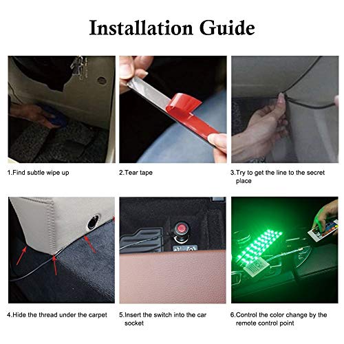 Car LED Strip Light 4pcs 72 LED Multicolor Music Car Interior Light LED Under Dash Lighting Kits DC 12V with Sound Active Function and Wireless Remote Control, Car Charger Included