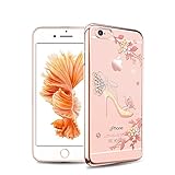 Sunba Youth Phone Case, Clear iPhone 6s Plus Case for Girls, Mini Bling High Heel with Swarovski Element Crystal for iPhone 6 Plus 6S Plus, Transparent Hard PC, Rosegold