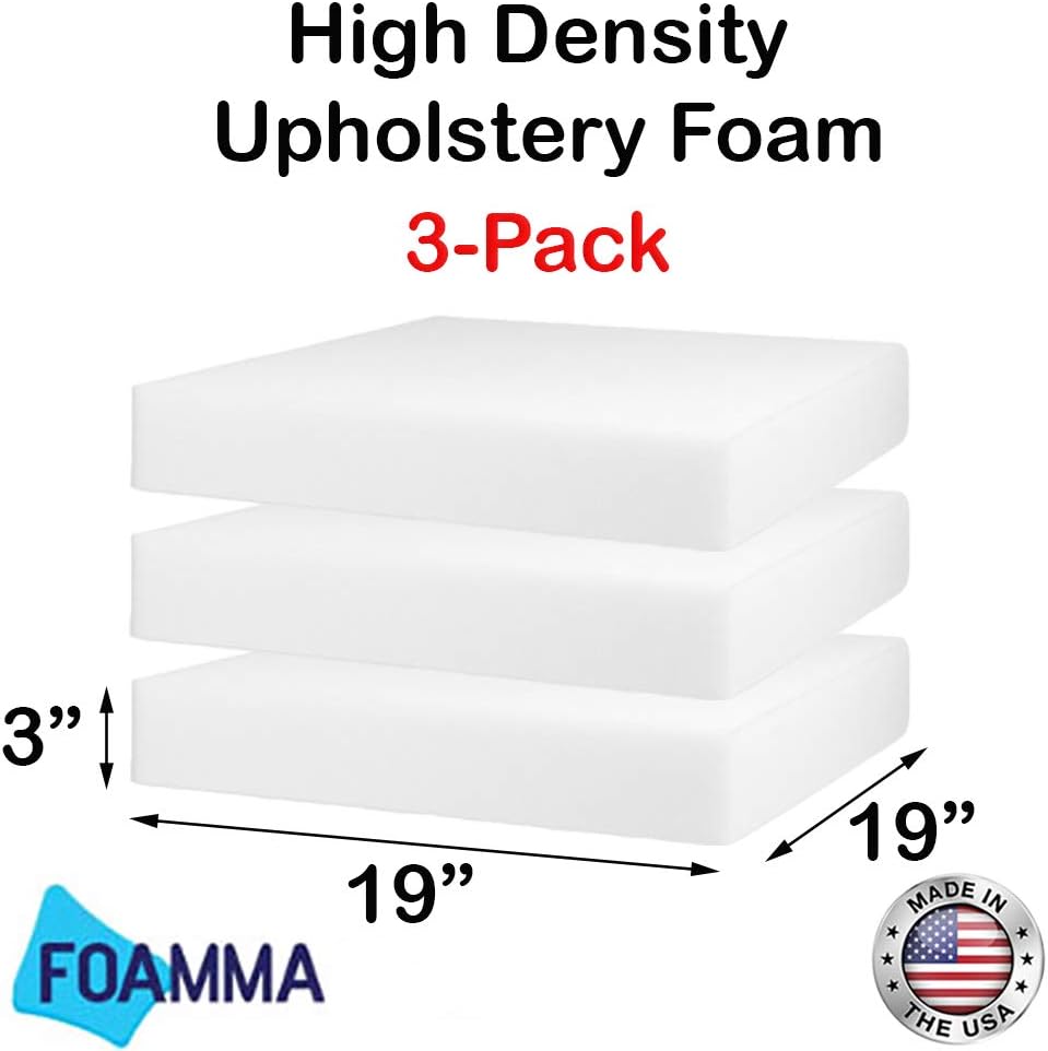 FOAMMA (3Pack) 3" x 19" x 19" HD Upholstery Foam High