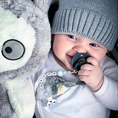 Pacifier Clip Personalized Name with Fox Teether, MCGMITT Customized Binky Holder Teething Silicone Beads for Baby Boys (Blue) - Thumbnail 6