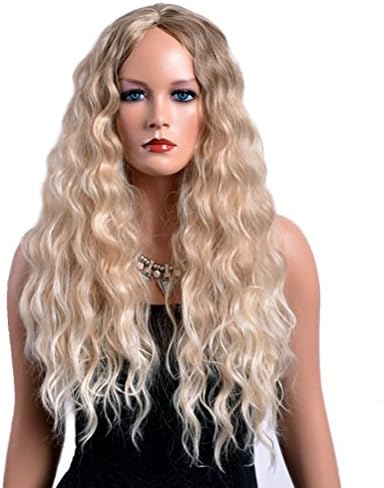 TKEKON Long Curly Ombre Blonde Wigs Fully Synthetic Kinky Wigs for Women Girls Come with Wig Cap (Ombre Blonde)