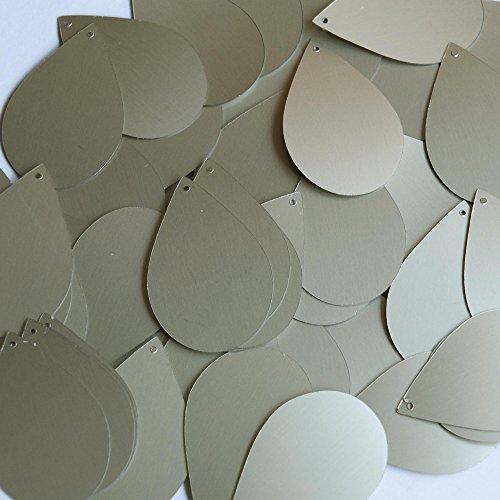 Sequin Tear Drop 1.5 inch White Gold Matte Silk Frost Couture Loose Paillettes. Made in USA.