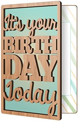 Happy Birthday Card: Real Sustainable Bamboo Wood Greeting Card, Premium Handmade Wooden Card, Birthday Gift Card For Him, Or Her