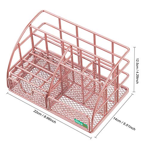 NiceGo Rose Gold Desk Organizer with Sliding Drawer,File Tray and Pen Holder Paper Organizer Upright Sections, Metal Mesh Multi-Functional Stationery Desk Supply Organizer for Office and School etc - Thumbnail 2