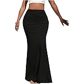 Verdusa Women's Ruched Fishtail Maxi Skirt Elastic High Waisted Long Bodycon Skirts