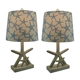 Star of the Sea Starfish Table Lamp w/Printed Fabric Shade Set of 2